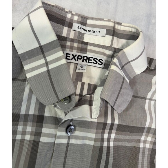 Express Extra Slim Fit Plaid Button Down Shirt Men’s Medium Gray and White. - Picture 6 of 6
